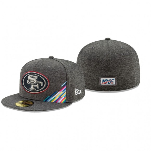 49ers Hat 59FIFTY Fitted Heather Gray 2019 NFL Cancer Catch
