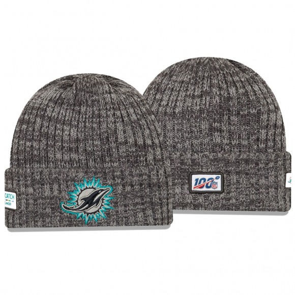 Dolphins Knit Hat Cuffed Heather Gray 2019 NFL Cancer Catch
