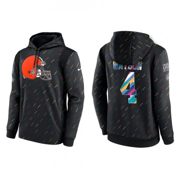 Men's Cleveland Browns Deshaun Watson Charcoal 2021 NFL Crucial Catch Therma Pullover Hoodie