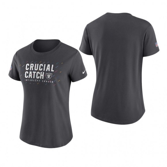 Women Raiders Anthracite 2021 NFL Cancer Catch Performance T-Shirt