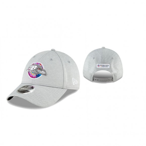 Ravens Hat Coaches 9FORTY Adjustable Heather Gray 2020 NFL Cancer Catch