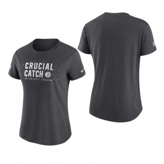 Women Steelers Anthracite 2021 NFL Cancer Catch Performance T-Shirt