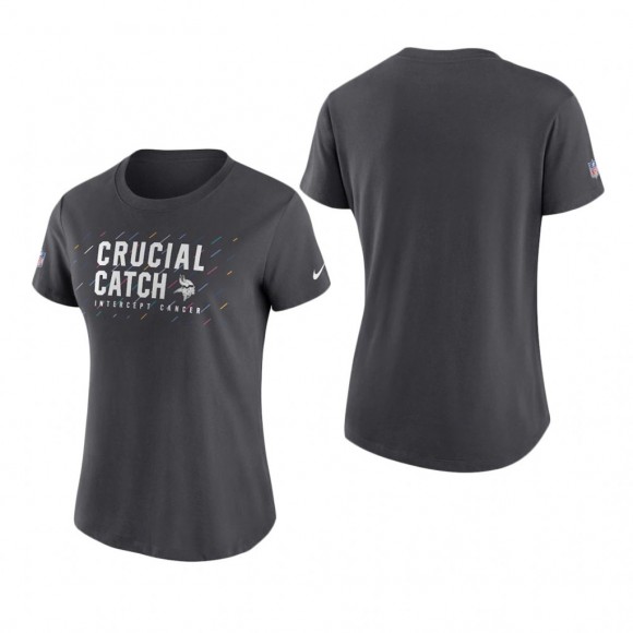 Women Vikings Anthracite 2021 NFL Cancer Catch Performance T-Shirt