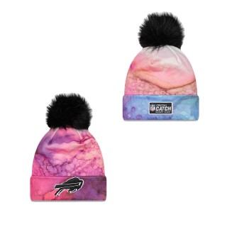 Women's Buffalo Bills Pink Black 2022 NFL Crucial Catch Pom Knit Hat