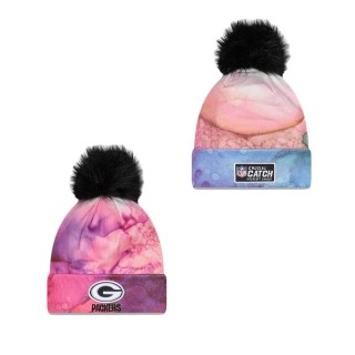 Women's Green Bay Packers Pink Black 2022 NFL Crucial Catch Pom Knit Hat