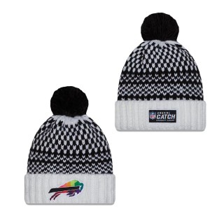 Women's Buffalo Bills Black White 2023 NFL Crucial Catch Cuffed Pom Knit Hat