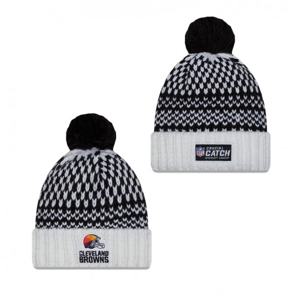 Women's Cleveland Browns Black White 2023 NFL Crucial Catch Cuffed Pom Knit Hat
