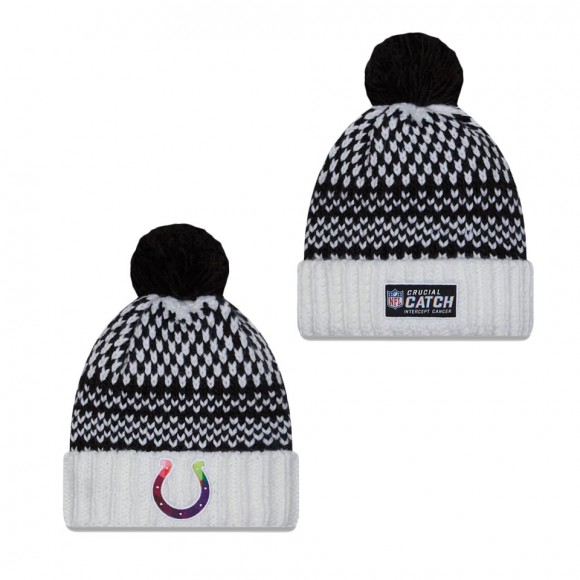 Women's Indianapolis Colts Black White 2023 NFL Crucial Catch Cuffed Pom Knit Hat