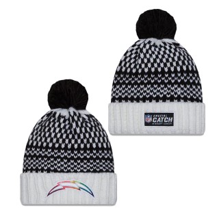 Women's Los Angeles Chargers Black White 2023 NFL Crucial Catch Cuffed Pom Knit Hat