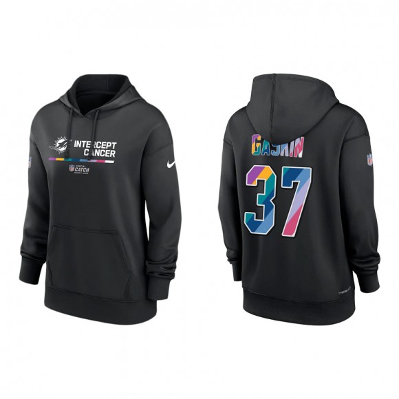 Women's Myles Gaskin Miami Dolphins Black 2022 NFL Crucial Catch Therma Performance Pullover Hoodie